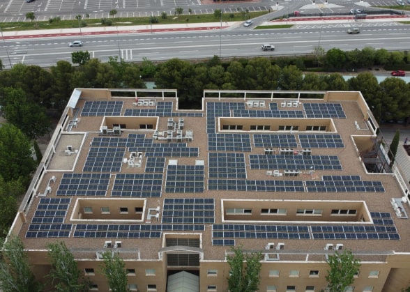 Photovoltaic panels on the roof of Jaén University 