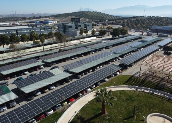 Photovoltaic panels on car park canopies