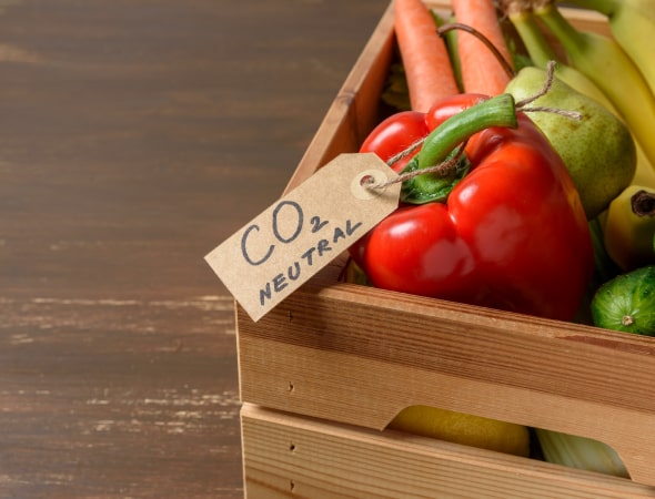 A wooden crate containing fresh vegetables