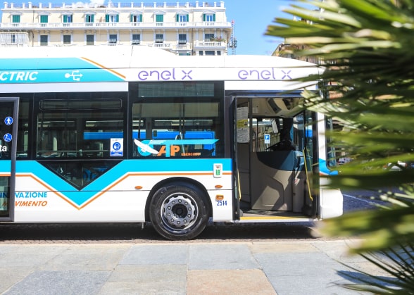 Electric bus on the road