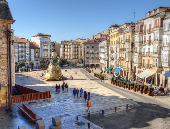 Aerial view of a town square 